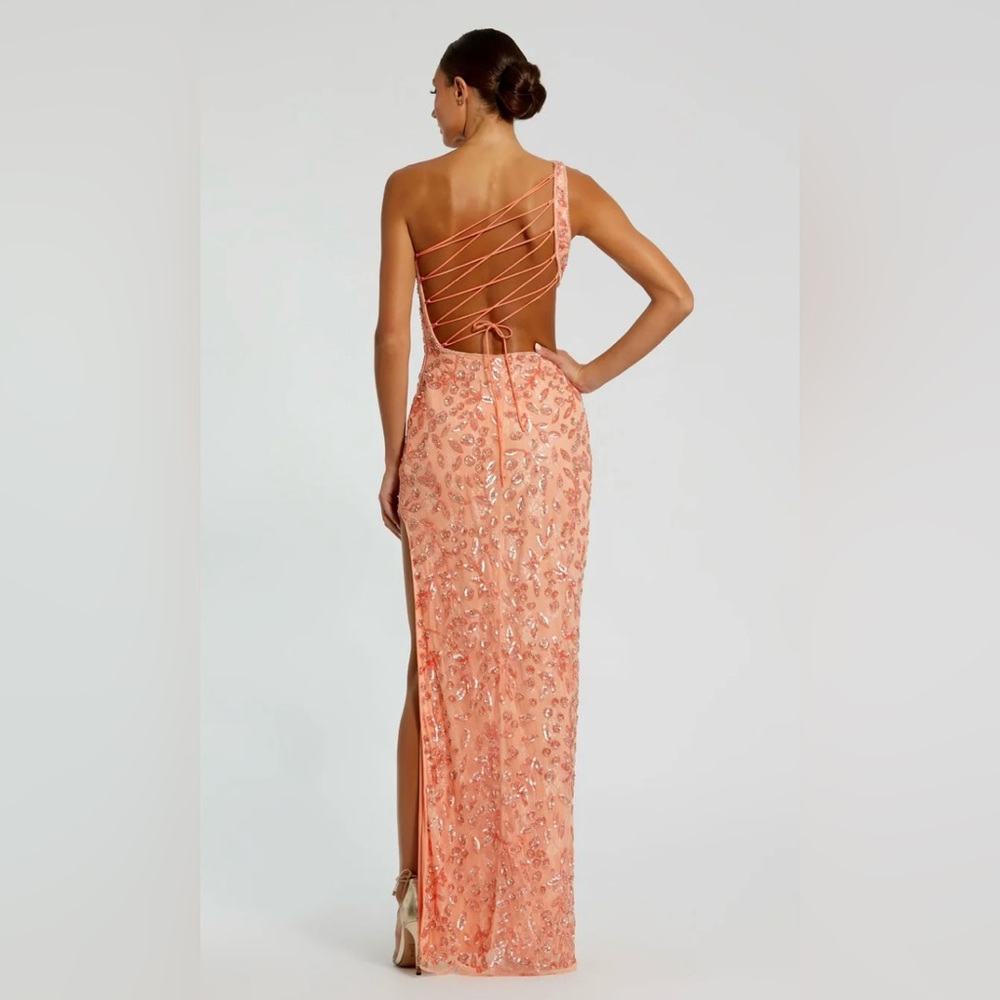 NWT MAC DUGGAL SZ 6 PEACH One Shoulder Embellished Gown #6084